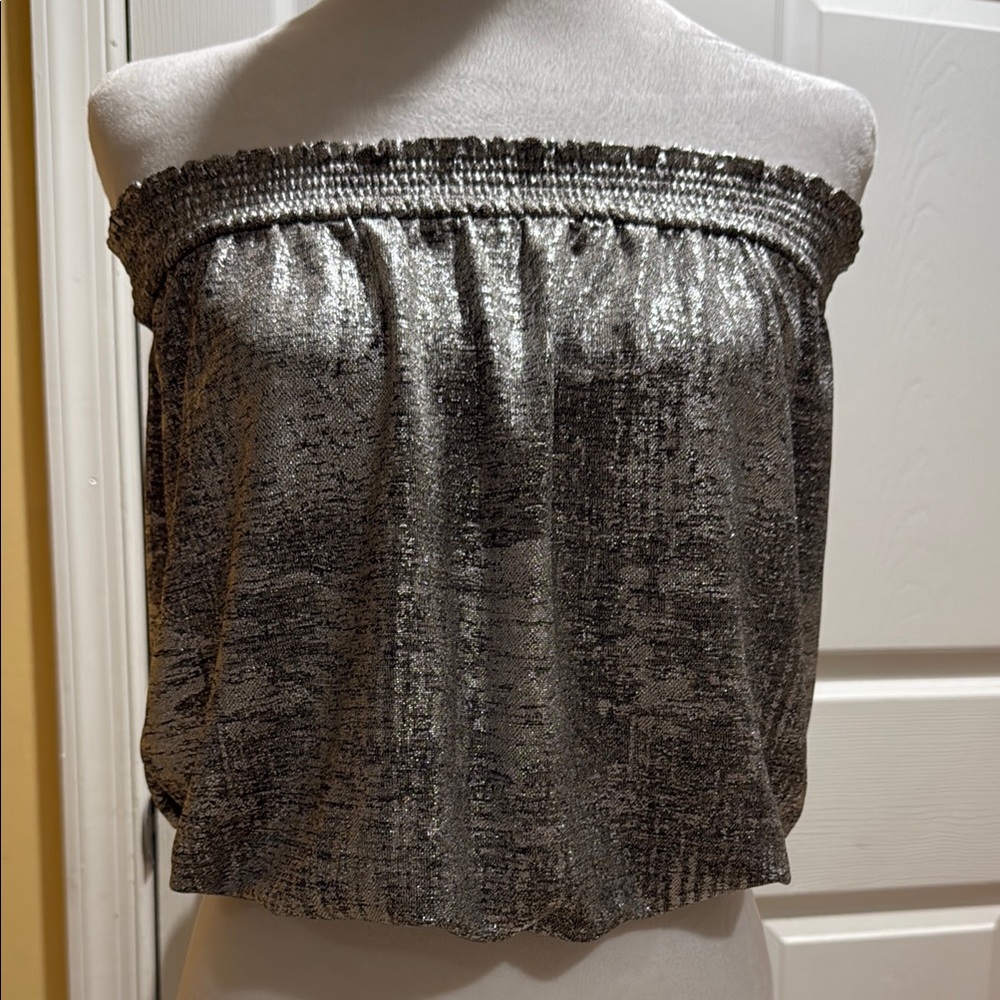 Anthropologie Silver Smocked Relaxed Top